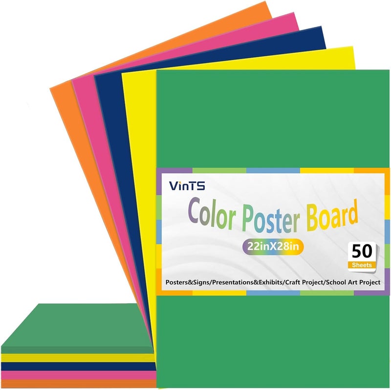 VinTS 50Pcs Poster Board,22x28 Colored Poster Paper,Assorted Colors Poster Board Bulk for Art Display Board,Classroom Use,School Craft Project,Presentation Drawing - Image 1
